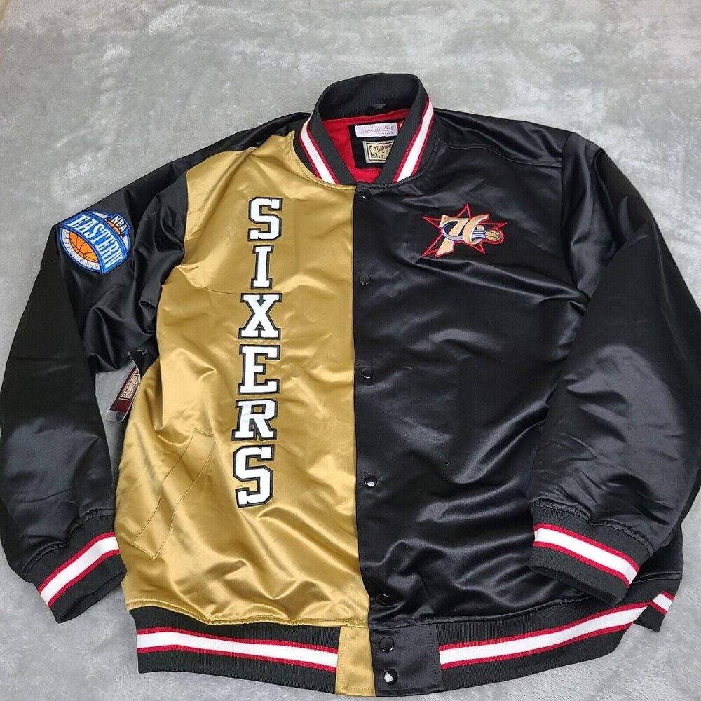 Mitchell & Ness Men's NBA Philadelphia 76ers Lightweight Satin Bomber Jacket 2XL